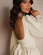 allyson Rochie bej corset cu fustă evazată și mâneci ample legată la spate Enariel
