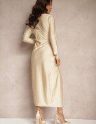 allyson Rochie Bej cu Decolteu petrecut Ornată cu Zirconii Cealora