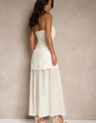 allyson Rochie Bej de cocktail cu decolteu bandeau decorată cu încrețituri Folimmea