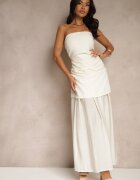 allyson Rochie Bej de cocktail cu decolteu bandeau decorată cu încrețituri Folimmea