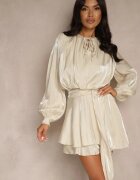 allyson Rochie Bej din Vâscoză cu Volan și Legătură Finlio