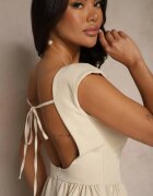 allyson Rochie Bej Evazată cu Cordon și Decolteu Tip Barca Alanira