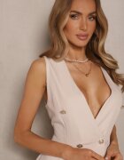 allyson Rochie bej evazată fără mâneci decorată cu nasturi Sepira