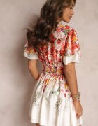 allyson Rochie bej evazată mini cu decolteu petrecut florală Cecille