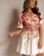 allyson Rochie bej evazată mini cu decolteu petrecut florală Cecille
