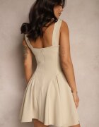 allyson Rochie Bej Tip corset cu croi evazat pe bretele cu panglici