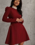 allyson Rochie Bordeaux cu croială cloș cu ornament lateral Eleslia