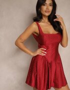 allyson Rochie Bordeaux Decorată cu Circonii cu Fundă și Cupe Întărite Jesaltia