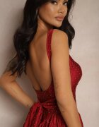 allyson Rochie Bordeaux Decorată cu Circonii cu Fundă și Cupe Întărite Jesaltia