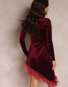 allyson Rochie Bordo Asimetrică cu Pene Mesie
