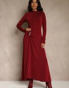 allyson Rochie Bordo de cocktail cu drapaj și ornament metalic Retanda
