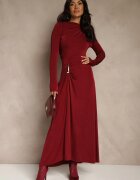 allyson Rochie Bordo de cocktail cu drapaj și ornament metalic Retanda
