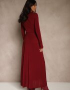 allyson Rochie Bordo de cocktail cu drapaj și ornament metalic Retanda