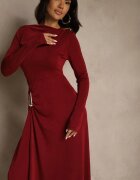 allyson Rochie Bordo de cocktail cu drapaj și ornament metalic Retanda