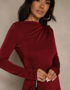 allyson Rochie Bordo de cocktail cu drapaj și ornament metalic Retanda