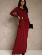allyson Rochie Bordó Înncrețită De Cocktail Decorată Cu Aplicație în Talie Siweda