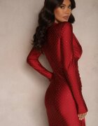 allyson Rochie bordo mulată decorată cu draperii circonii și cupe întărite Zozivra