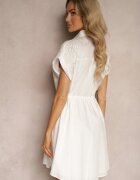 allyson Rochie Cămașă Albă de Bumbac cu Cordon în Talie Decorată cu Zirconii Wesolia