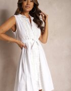 allyson Rochie cămașă Albă De bumbac Cu dantelă decorativă și Cordon în talie Dalelia