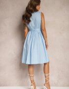allyson Rochie cămașă din bumbac albastru deschis cu dantelă decorativă și cordon în talie Dalelia