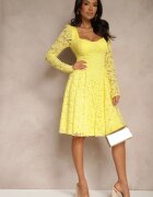 allyson Rochie Cambrată Galbenă din Dantelă cu Fustă Cloș Teladriela