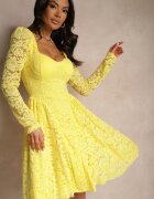 allyson Rochie Cambrată Galbenă din Dantelă cu Fustă Cloș Teladriela