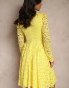 allyson Rochie Cambrată Galbenă din Dantelă cu Fustă Cloș Teladriela