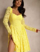 allyson Rochie Cambrată Galbenă din Dantelă cu Fustă Cloș Teladriela