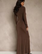 allyson Rochie cambrată maro de cocktail Lonsgleeve cu aplicație elegantă Idirena