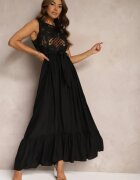 allyson Rochie cambrată neagră decorată la bust cu model ajurat Nahine