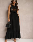 allyson Rochie cambrată neagră decorată la bust cu model ajurat Nahine