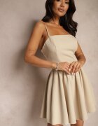 allyson Rochie Cloș Bej cu Partea superioară tip Corset cu Bretele Leannith