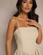 allyson Rochie Cloș Bej cu Partea superioară tip Corset cu Bretele Leannith