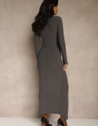 allyson Rochie Cocktail Gri închis cu guler semi-înalt decorată cu cute Emivelleth