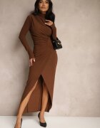 allyson Rochie Cocktail Maro Semi-golf Decorată cu Drapaje Emivelleth