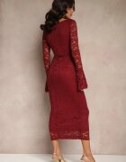 allyson Rochie Dantelată Bordo cu croială mulată și mâneci evazate Seliriel