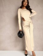 allyson Rochie de cocktail bej cu Decupaj Decorativ și Legătură Vamicea