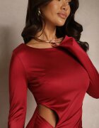 allyson Rochie de cocktail Bordeaux cu Decupaj Decorativ și Legare Vamicea