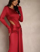 allyson Rochie de cocktail Bordeaux cu Decupaj Decorativ și Legare Vamicea