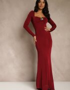 allyson Rochie de cocktail Bordou Taliată Lonsgleeve cu Aplicație elegantă Idirena
