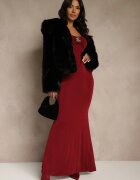 allyson Rochie de cocktail Bordou Taliată Lonsgleeve cu Aplicație elegantă Idirena