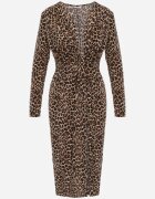 allyson Rochie de cocktail Maro cambrată cu imprimeu leopard decorată cu zirconii și cu șliț pe picior Sarimi