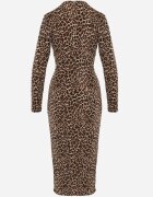 allyson Rochie de cocktail Maro cambrată cu imprimeu leopard decorată cu zirconii și cu șliț pe picior Sarimi