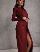 allyson Rochie de cocktail mulată Bordo decorată cu drapaj Besni