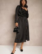 allyson Rochie de cocktail Neagră cu Buton decorativ din satin Leaneris