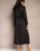 allyson Rochie de cocktail Neagră cu Buton decorativ din satin Leaneris