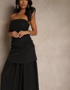 allyson Rochie de cocktail Neagră cu decolteu bandeau Decorată cu drapaje Folimmea
