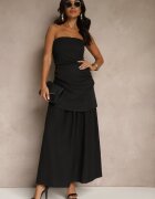 allyson Rochie de cocktail Neagră cu decolteu bandeau Decorată cu drapaje Folimmea