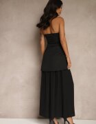 allyson Rochie de cocktail Neagră cu decolteu bandeau Decorată cu drapaje Folimmea