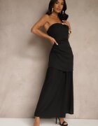 allyson Rochie de cocktail Neagră cu decolteu bandeau Decorată cu drapaje Folimmea